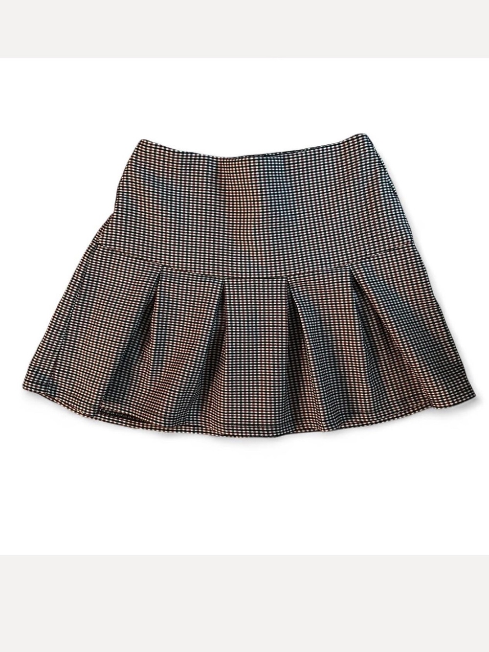 Good Luck Gem Pleated Mini Skirt | Preppy Circle Skirt Houndstooth Print Size S